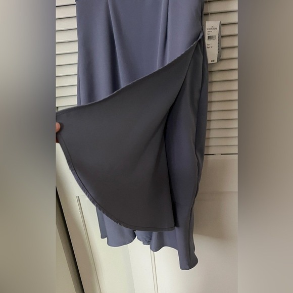 NWT Missguided Crepe Blue Gray Sleeveless Midi Cocktail Dress Ruffle Hem  Sz 2 - Picture 7 of 10